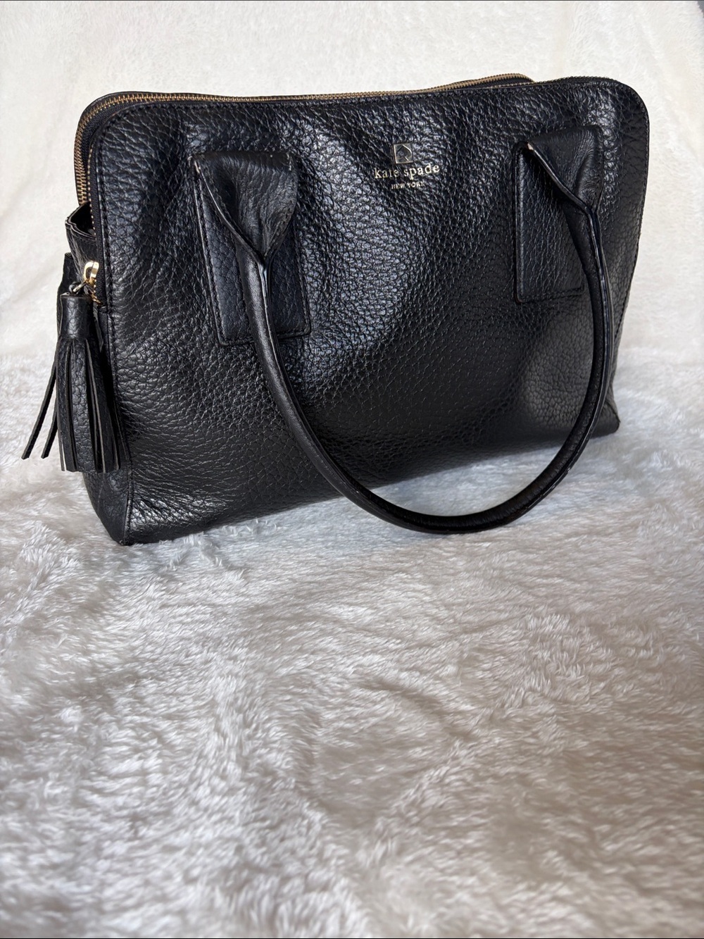 Kate Spade New York Black Pebbled Leather Satchel Tote Tassel Bag